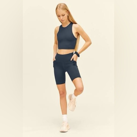 Girlfriend Collective High-Rise Pocket Bike Shorts in Midnight - Picture 1 of 13